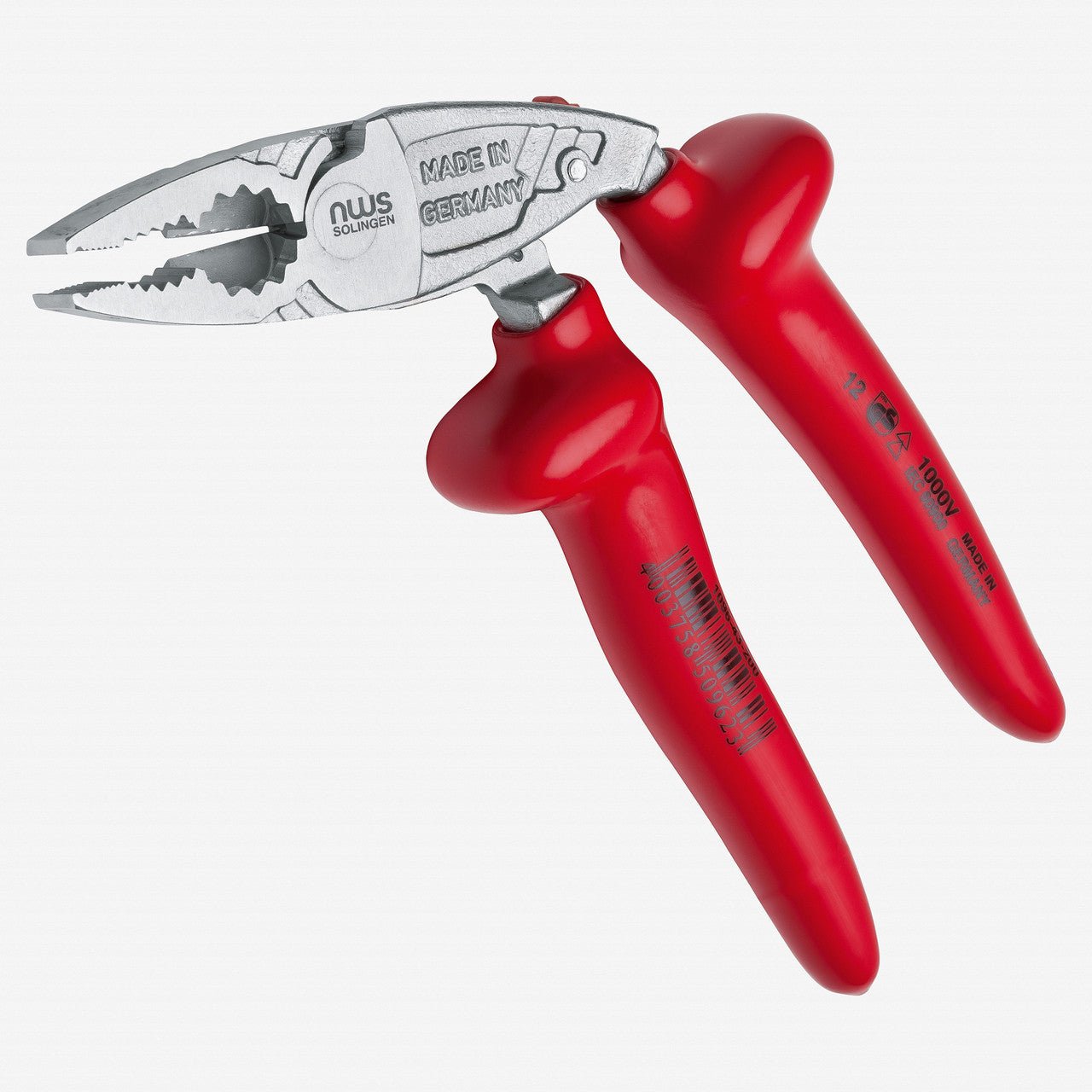 NWS 8" Ergonomic High Leverage Combination Pliers ErgoCombi 1000V - Matte Chromium - Plastic Grip - N-1096-43-200 - KC Tool