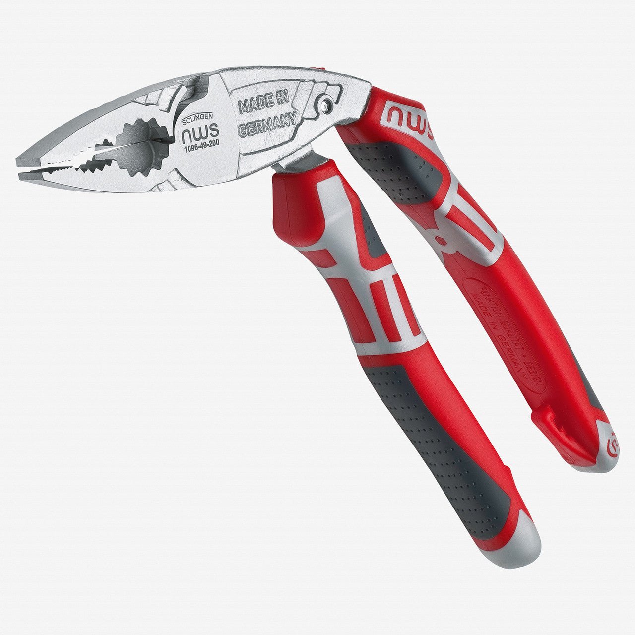 NWS 8" Ergonomic High Leverage Combination Pliers ErgoCombi - Matte Chromium - SoftGripp, Tethered Attachment - N-1096-49-200 - KC Tool