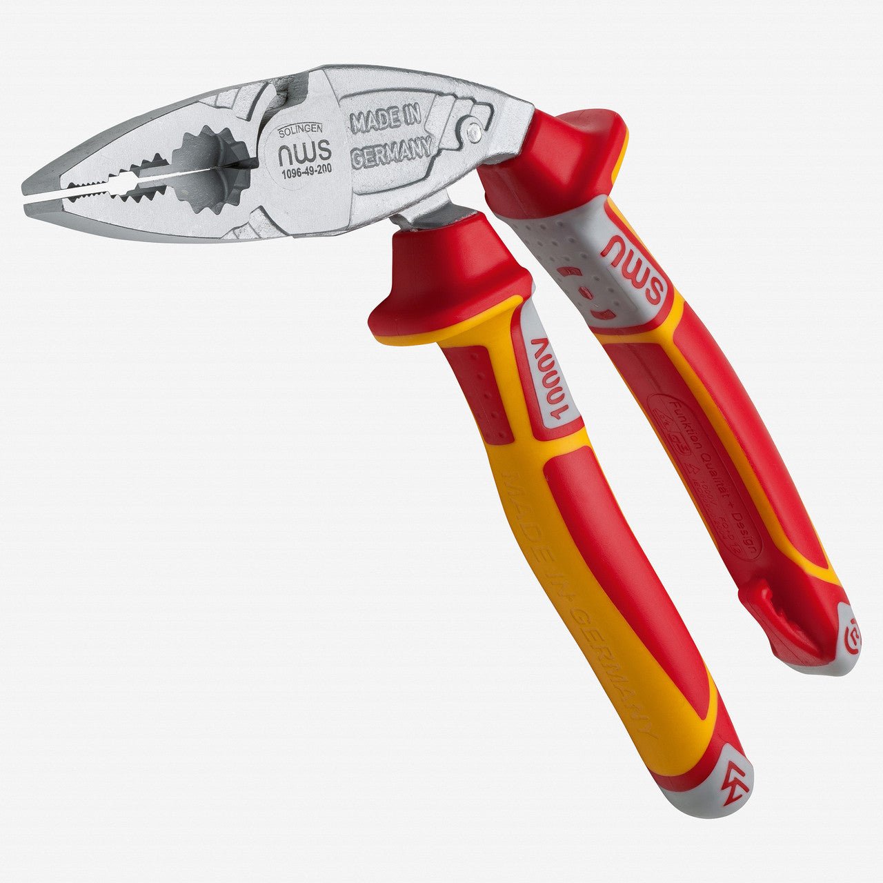 NWS 8" Ergonomic High Leverage Combination Pliers ErgoCombi VDE - Matte Chromium - SoftGripp, Tethered Attachment - N-1096-49-VDE-200 - KC Tool