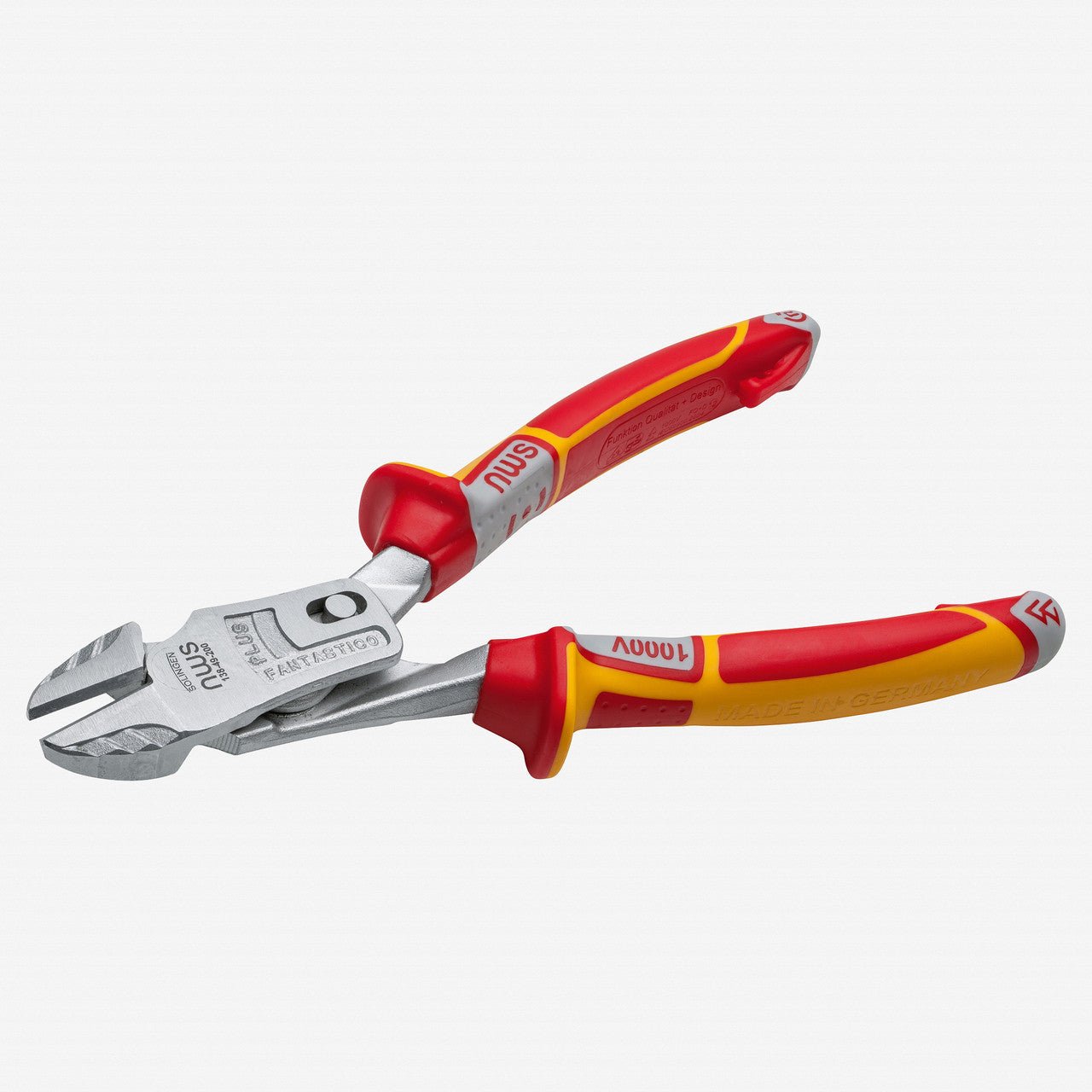 NWS 8" Heavy Duty Lever Side Cutter FantasticoPlus VDE - Matte Chromium - SoftGripp, Tethered Attachment - N-138-49-VDE-200 - KC Tool