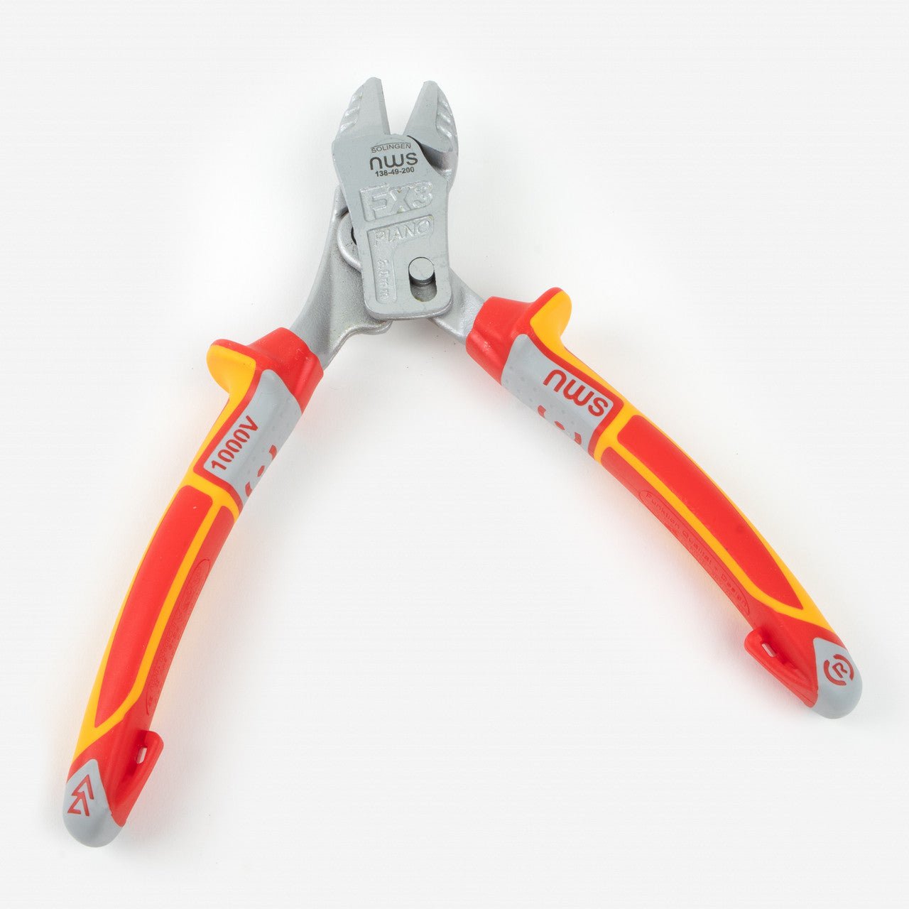 NWS 8" Heavy Duty Lever Side Cutter FantasticoPlus VDE - Matte Chromium - SoftGripp, Tethered Attachment - N-138-49-VDE-200 - KC Tool