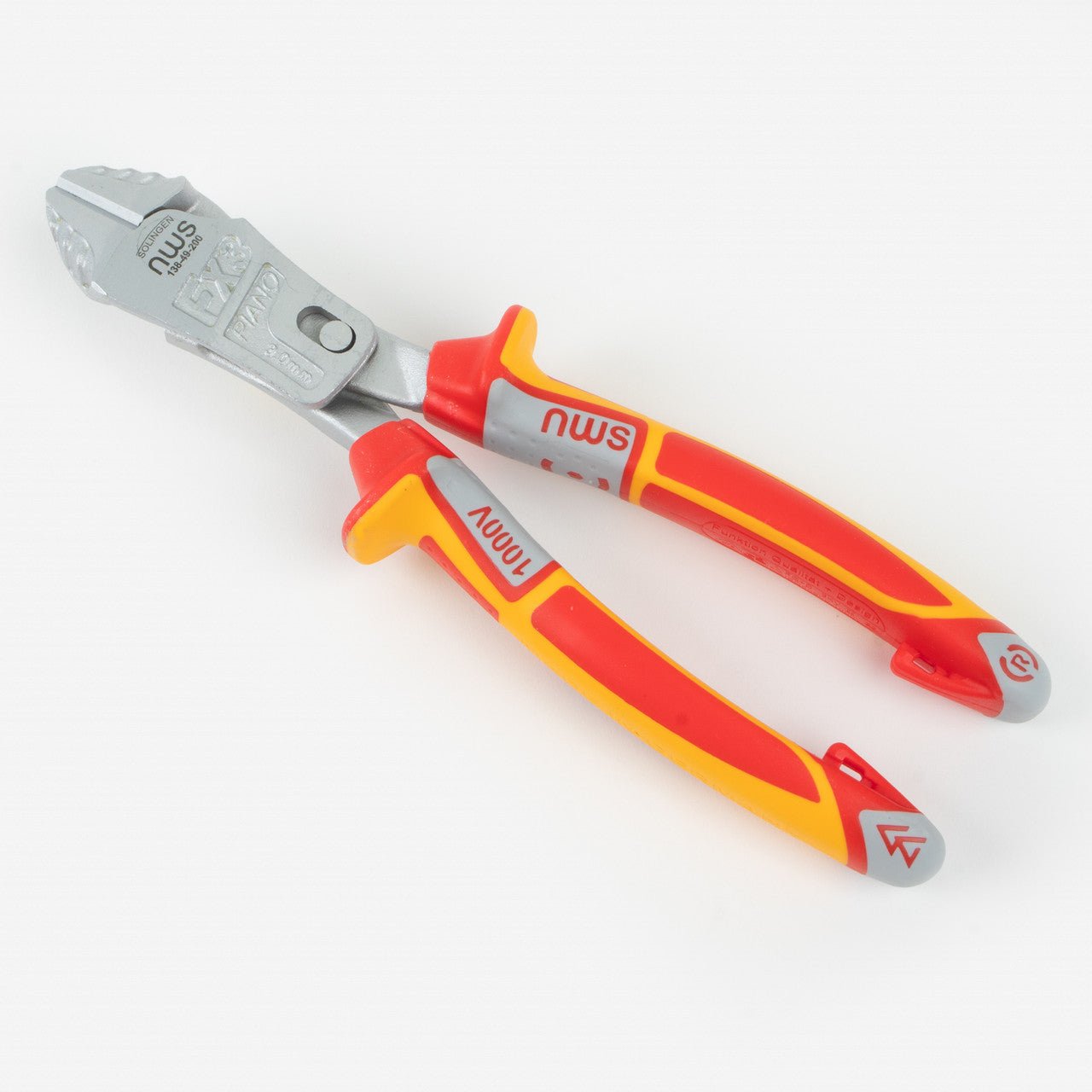 NWS 8" Heavy Duty Lever Side Cutter FantasticoPlus VDE - Matte Chromium - SoftGripp, Tethered Attachment - N-138-49-VDE-200 - KC Tool