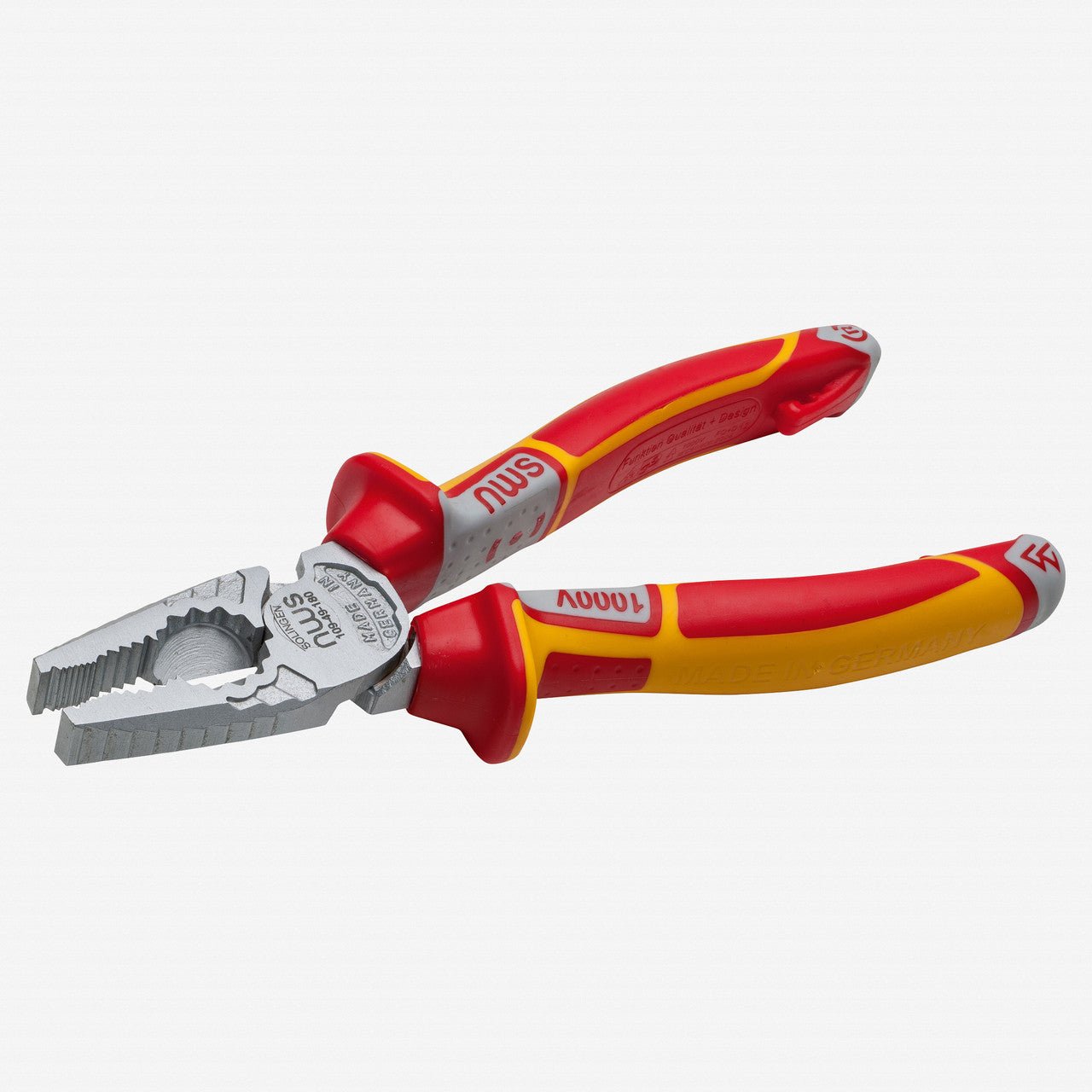 NWS 8" High Leverage Combination Pliers CombiMax VDE - Matte Chromium - SoftGripp, Tethered Attachment - N-109-49-VDE-205 - KC Tool