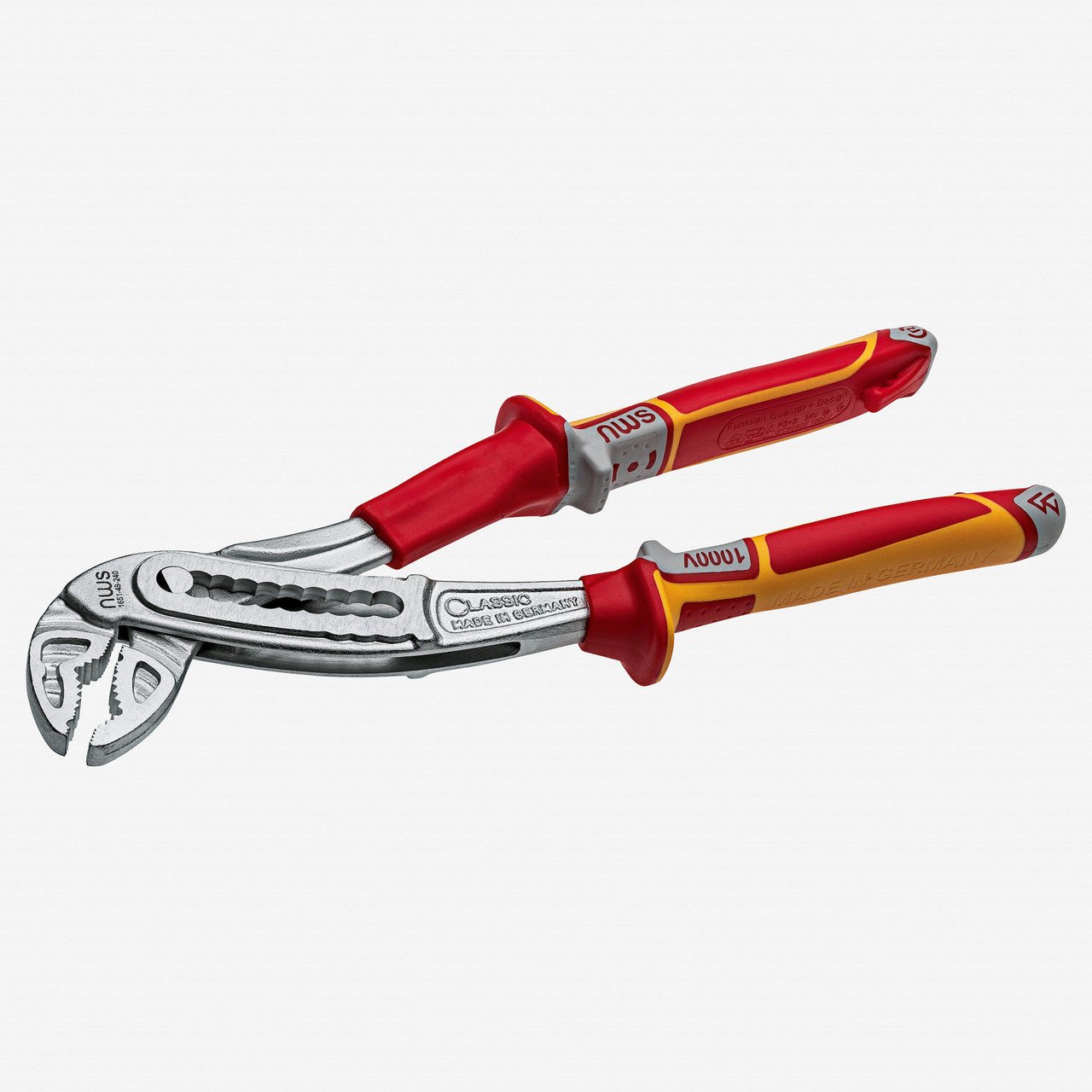 NWS 9.5" Waterpump Pliers ClassicPlus VDE - Matte Chromium - SoftGripp, Tethered Attachment - N-1651-49-VDE-240 - KC Tool