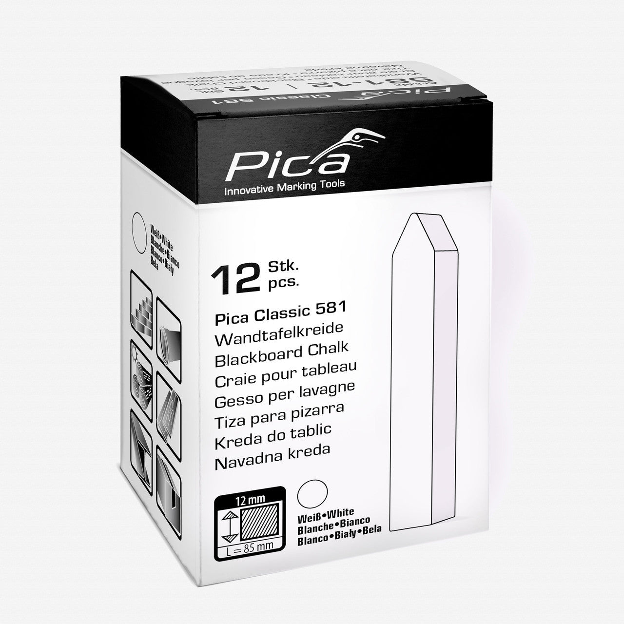 Pica Classic Blackboard Chalk, 0.5" (13 mm) square, 12 pieces - PA581-12 - KC Tool