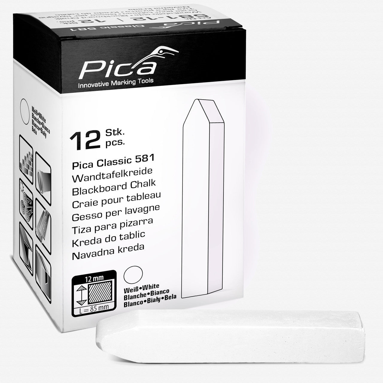 Pica Classic Blackboard Chalk, 0.5" (13 mm) square, 12 pieces - PA581-12 - KC Tool