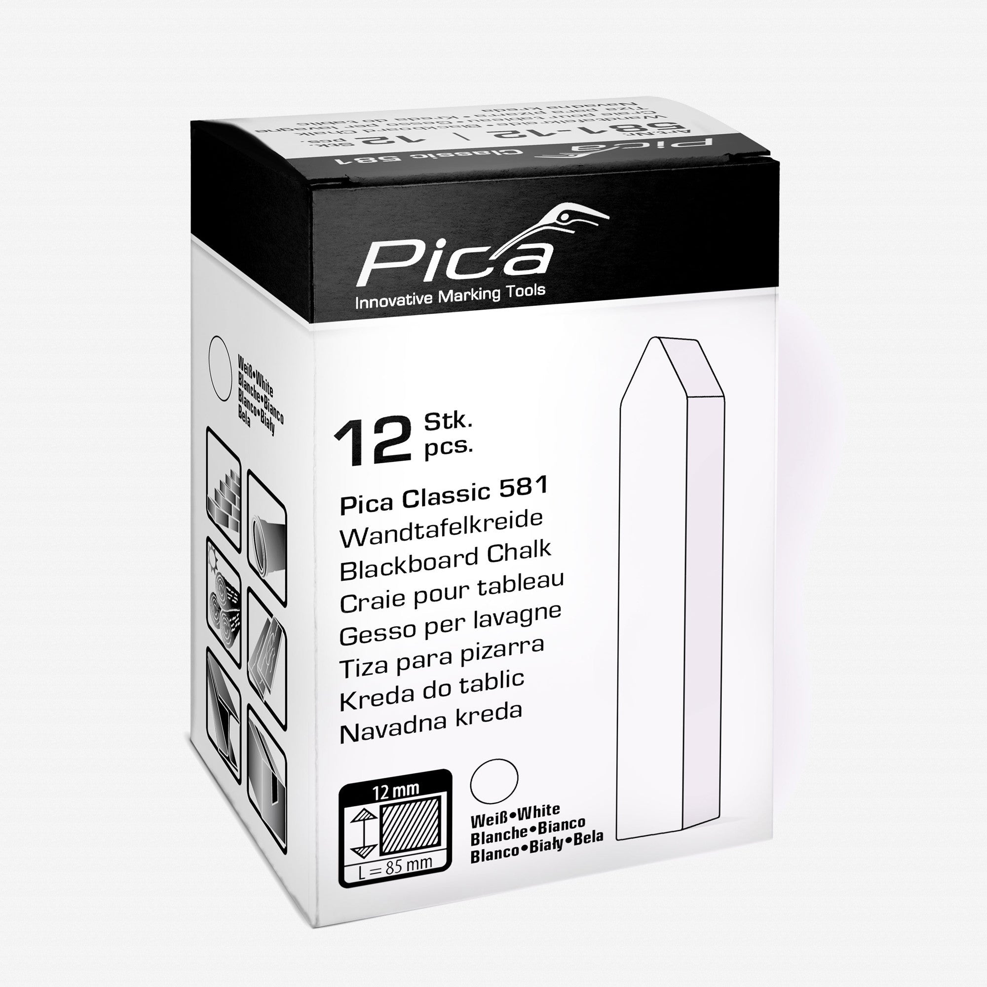 Pica Classic Blackboard Chalk, 0.5" (13 mm) square, 12 pieces - PA581-12 - KC Tool