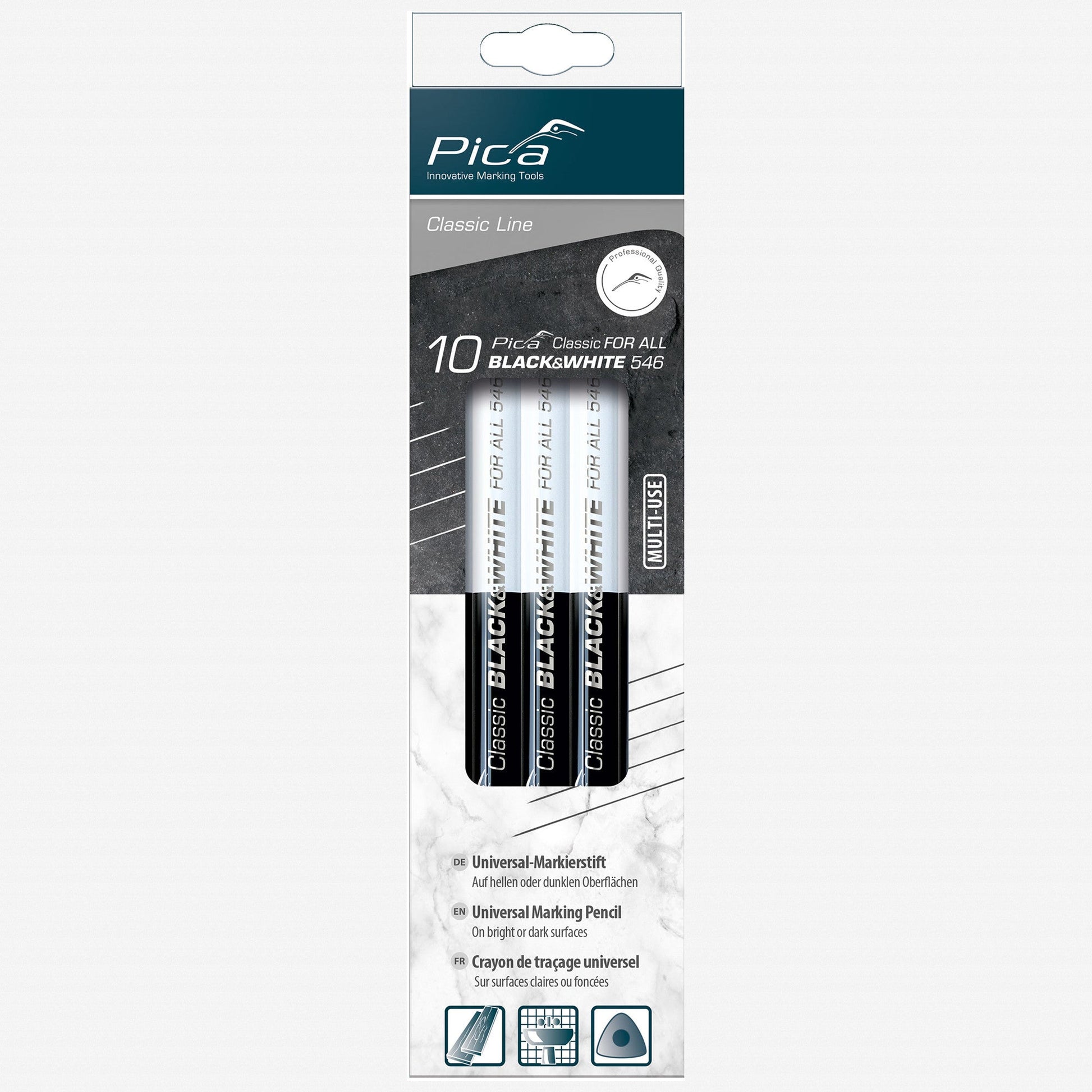 Pica Classic FOR ALL Universal Triangular Pencil, Black&White, 23cm, 10 Pieces - PA546/24-10 - KC Tool