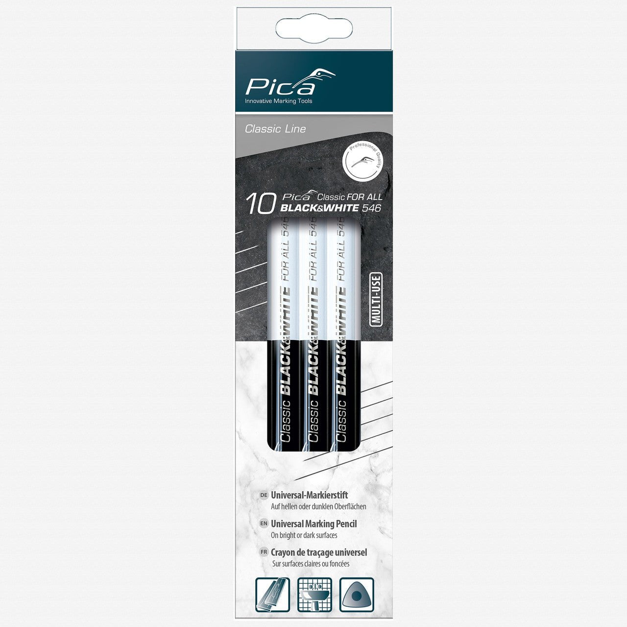 Pica Classic FOR ALL Universal Triangular Pencil, Black&White, 23cm, 10 Pieces - PA546/24-10 - KC Tool
