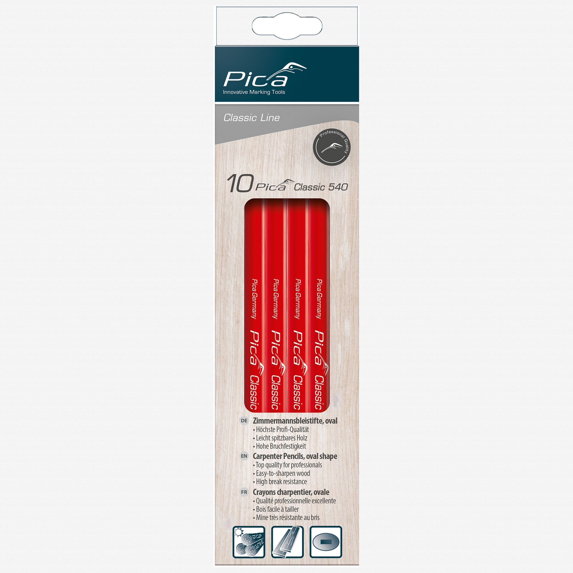 Pica Classic Oval Carpenter Pencil, 24 cm, 10 Pieces - PA540/24-10 - KC Tool