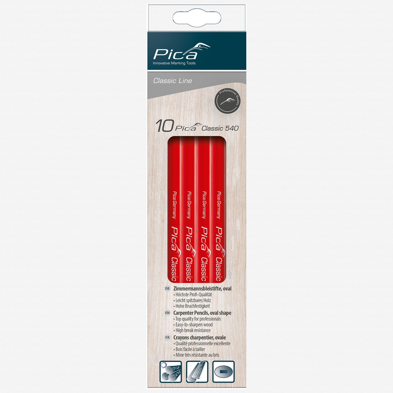 Pica Classic Oval Carpenter Pencil, 24 cm, 10 Pieces - PA540/24-10 - KC Tool
