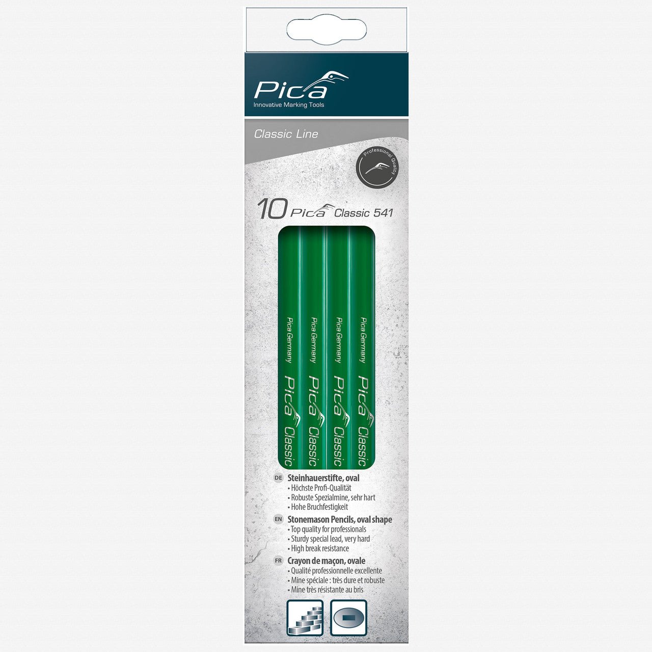 Pica Classic Oval Stonemason's Pencil, 24 cm, 10 Pieces - PA541/24-10 - KC Tool
