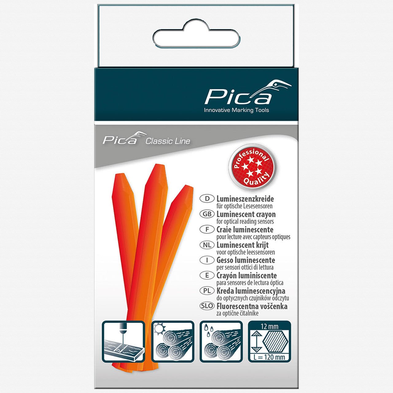 Pica Classic PRO Luminescent Crayon for Optical Reading Sensors, 12 x 120 mm - PA592/054 - KC Tool