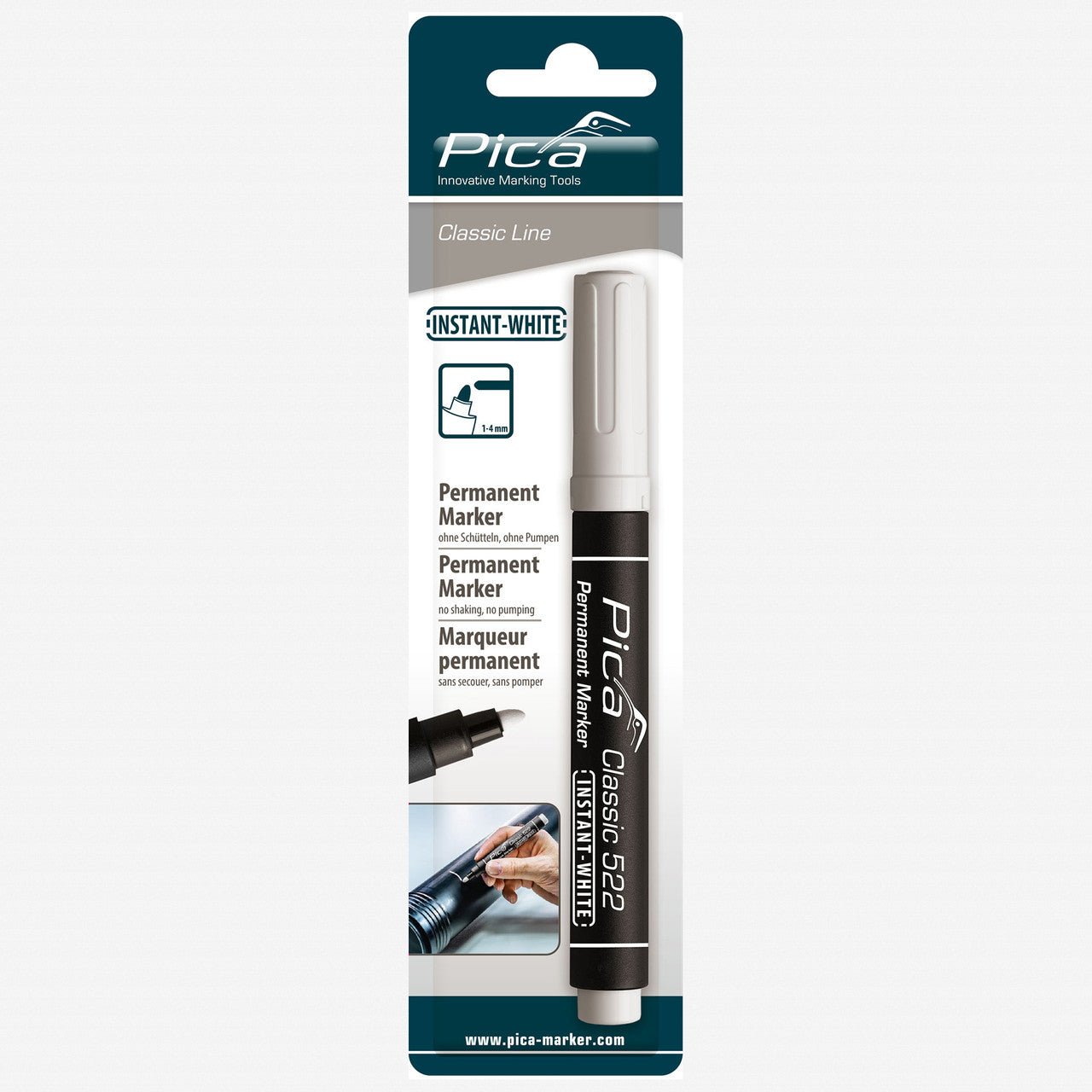 Pica Classic Tip Permanent Pen, INSTANT WHITE, 1 - 4mm - PA522/52/SB - KC Tool