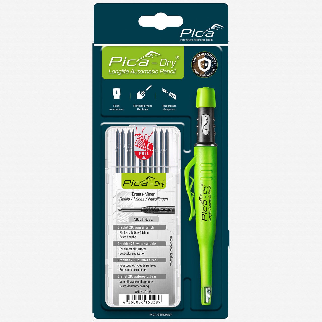 Pica DRY Automatic Pencil + Pica DRY Refill Set, Graphite 2B (10 Leads) - PA30403 - KC Tool