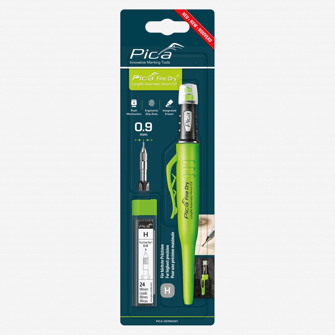 Pica Fine - Dry Pencil with Pack of 24 H Refill Leads - PA70705 - KC Tool