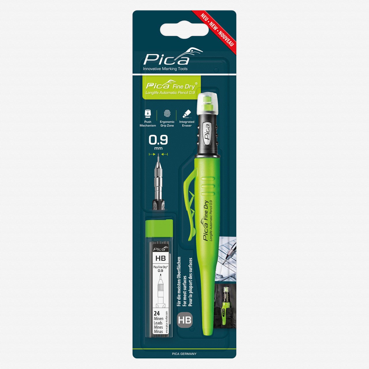 Pica Fine - Dry Pencil with Pack of 24 HB Refill Leads - PA70703 - KC Tool