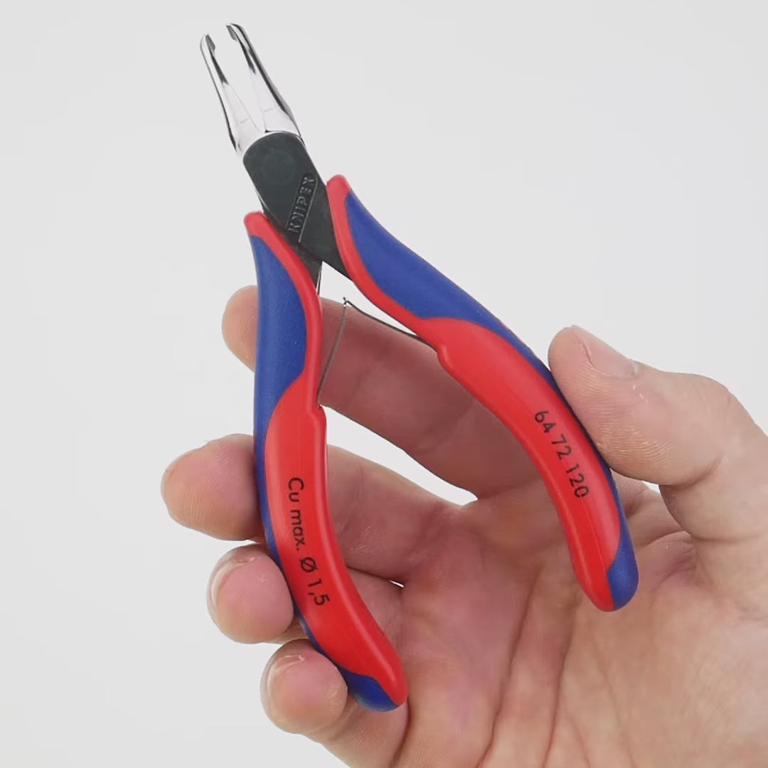 Load video: Knipex Electronics Oblique 35 Degree End Cutting Nippers, Mini-Blade w/ Small Bevel, MultiGrip