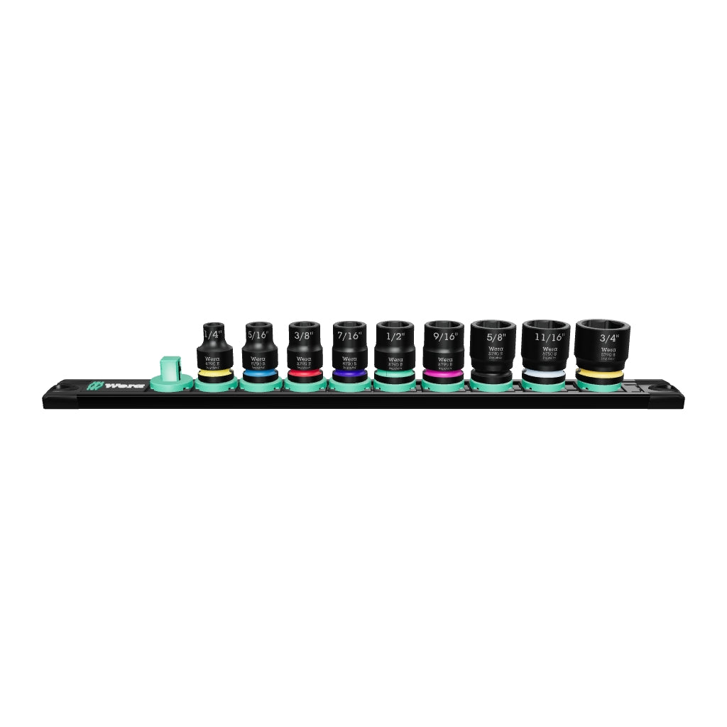 Wera 005452 9608 Magnetic Rail B Impaktor Imperial 1 Impact Socket Set, 3/8" Drive, SAE, 9 Pieces - WR005452 - KC Tool