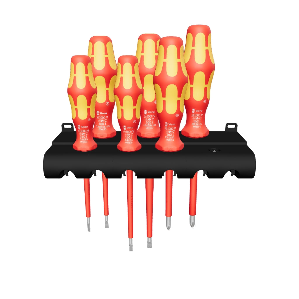 Wera 006145 VDE Insulated Slotted/Phillips Screwdriver Set + Rack - WR006145 - KC Tool