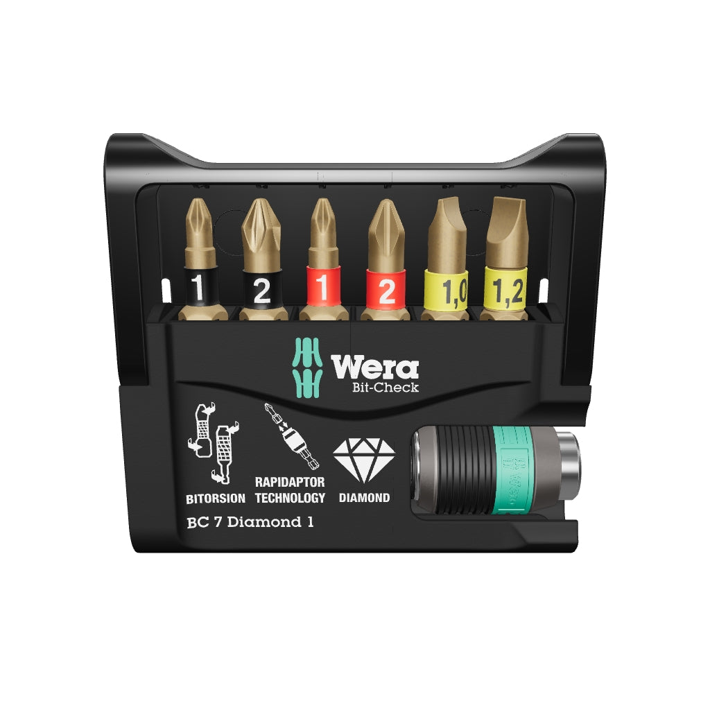 Wera 057416 Bit-Check 7 Diamond 1 Insert Bit Set - PH, PZ, Slotted - WR057416 - KC Tool
