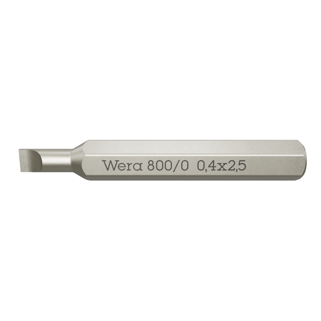 Wera 058101 Micro Bit for Slotted Screws, 0.4 x 2.5 x 30 mm, 4 mm Hex Drive - WR058101 - KC Tool