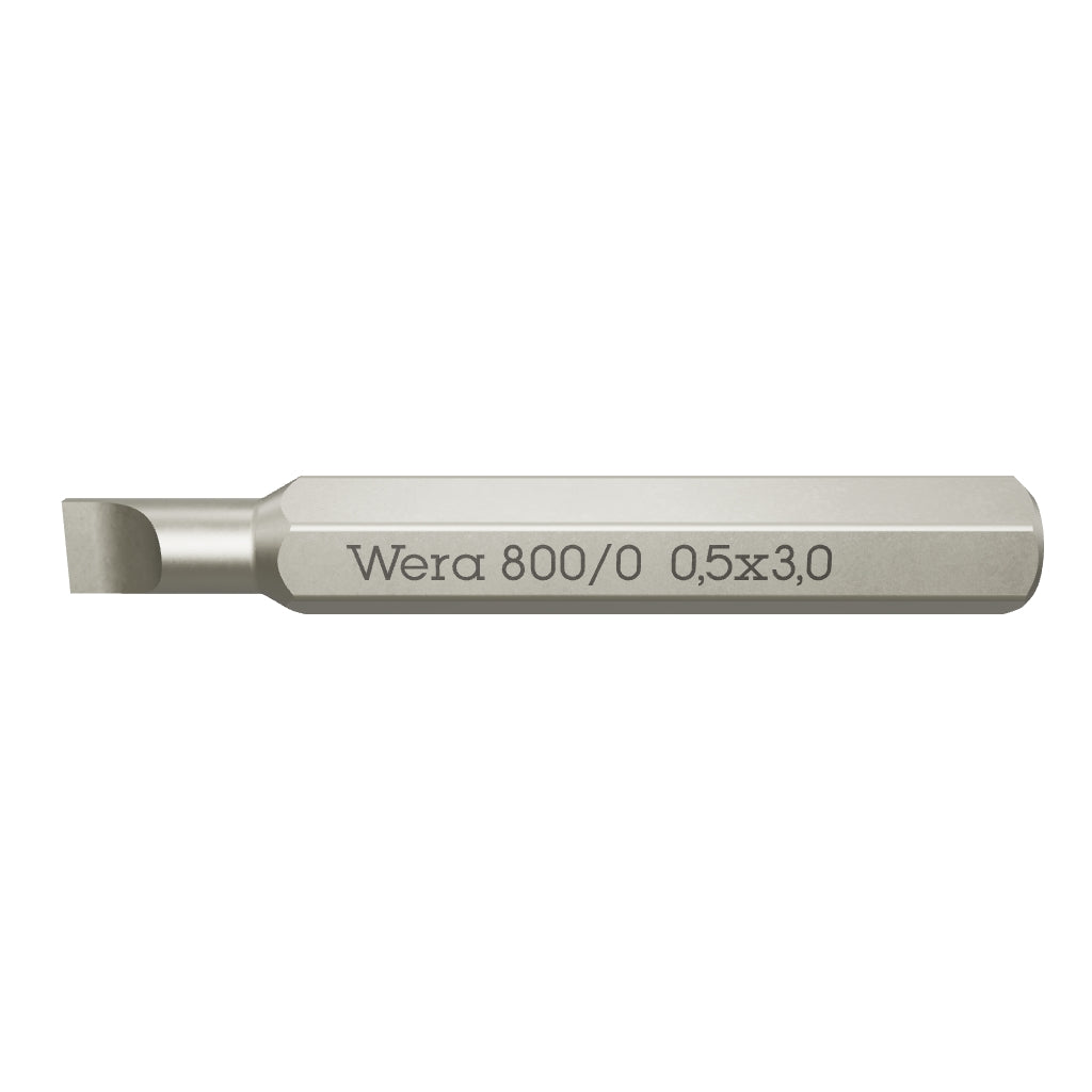 Wera 058105 Micro Bit for Slotted Screws, 0.5 x 3.0 x 30 mm, 4 mm Hex Drive - WR058105 - KC Tool