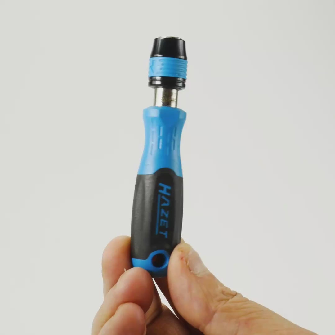 Load video: Hazet 810BHK Compact 1/4" Locking Bit Holding Screwdriver