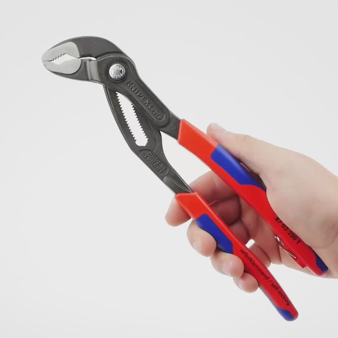 Load video: Knipex 10" Cobra Pliers - MultiGrip Tethered Attachment