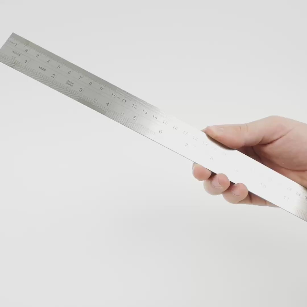 Load video: Heyco Precision Steel Ruler (Chesterman Type), 300mm/12"