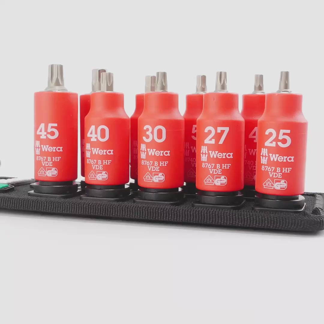 Load video: Wera 004930 Belt B VDE Zyklop Torx/Hex Bit Socket Set with Holding Function, 3/8" Drive, 10 Pieces