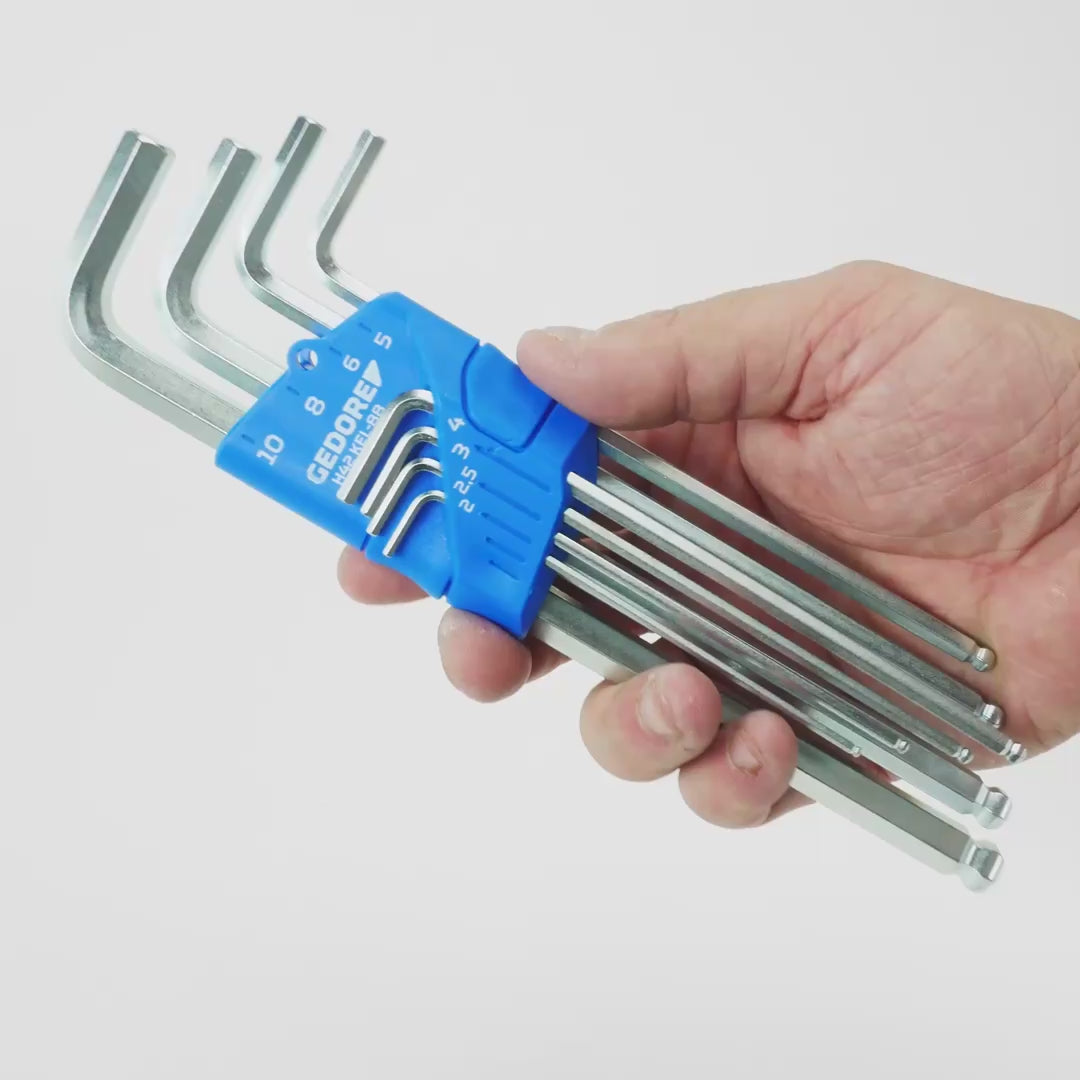 Load video: Gedore H 42 KEL-88 Hexagon Allen key set in holder 8 pcs 2-10 mm