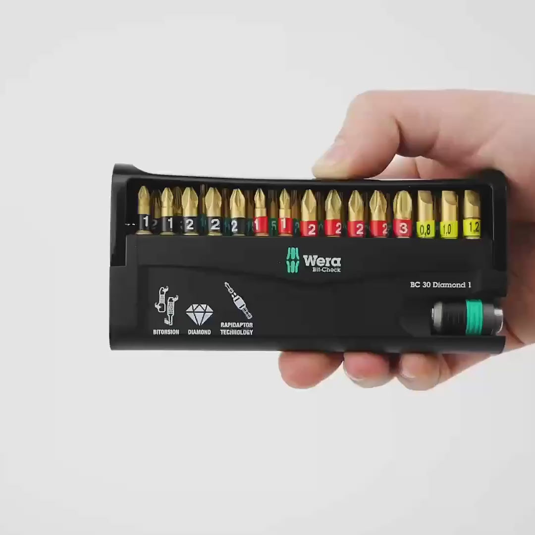 Load video: Wera 057431 Bit-Check 30 Diamond 1 Bit Set