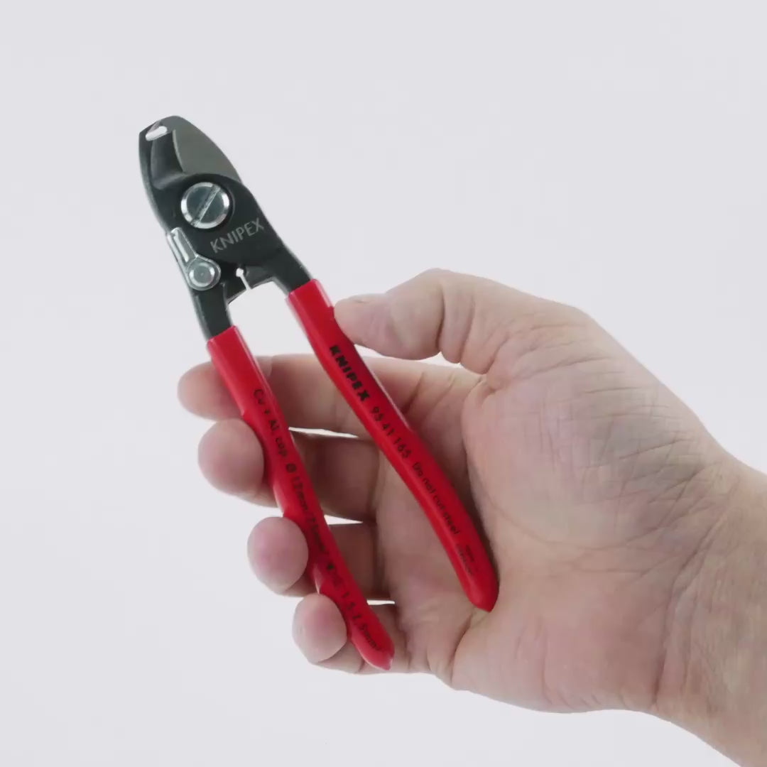Load video: Knipex 6.5" Multifunctional Cable Shears with stripping function - Plastic Grip