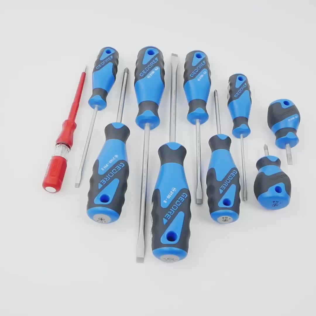 Load video: Gedore 2150-2160 PH-010 3C-Screwdriver set 10 pcs IS 3-8 PH 1-2