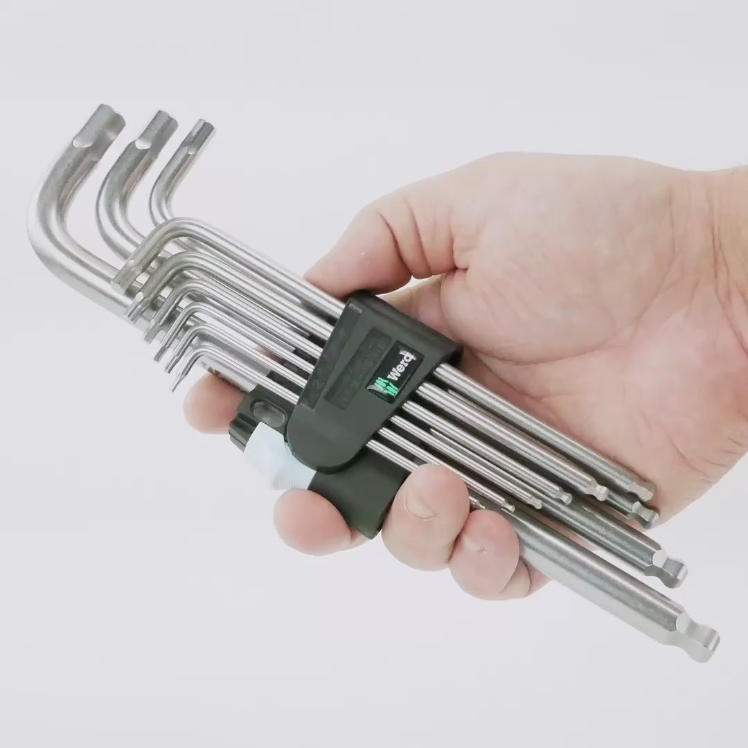 Load video: Wera 022720 Metric Stainless Steel Ball End Hex Key Set
