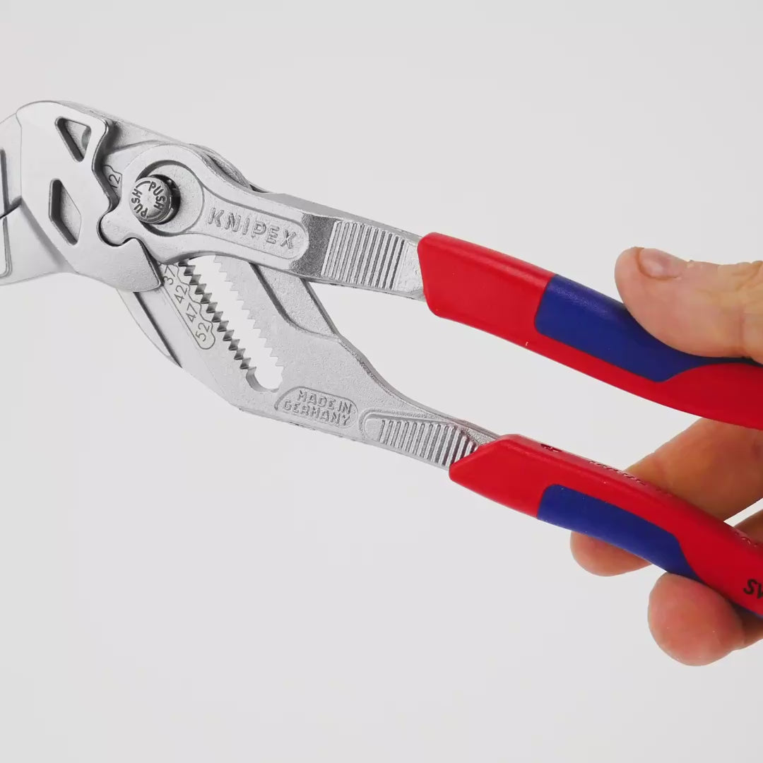 Load video: Knipex 10" Pliers Wrench - Chrome MultiGrip
