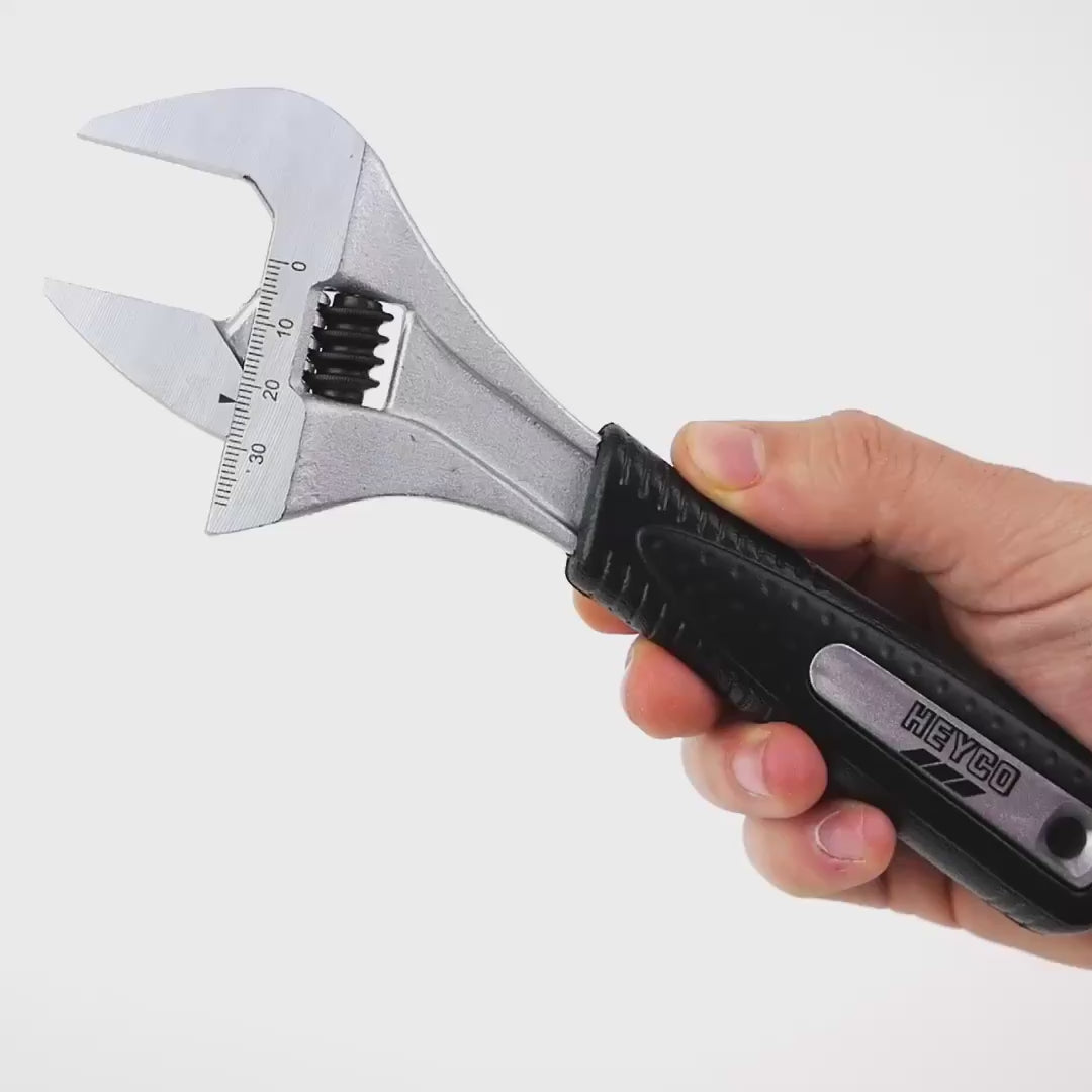 Load video: Heyco Adjustable 8" Wrench with Super Grip Handle