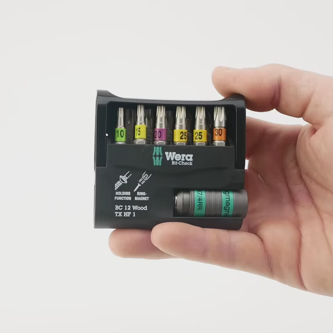 Load video: Wera 073641 Bit-Check 12 Wood TX HF 1 SB, 12 Pieces