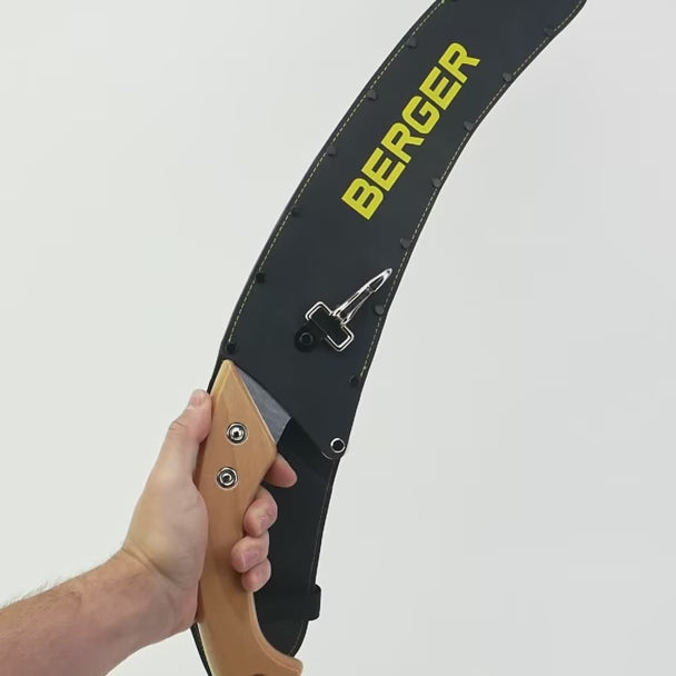 Load video: Berger 61515 Curved Blade Pruning Saw with Heavy-Duty Sheath, Wood Handle, 13"