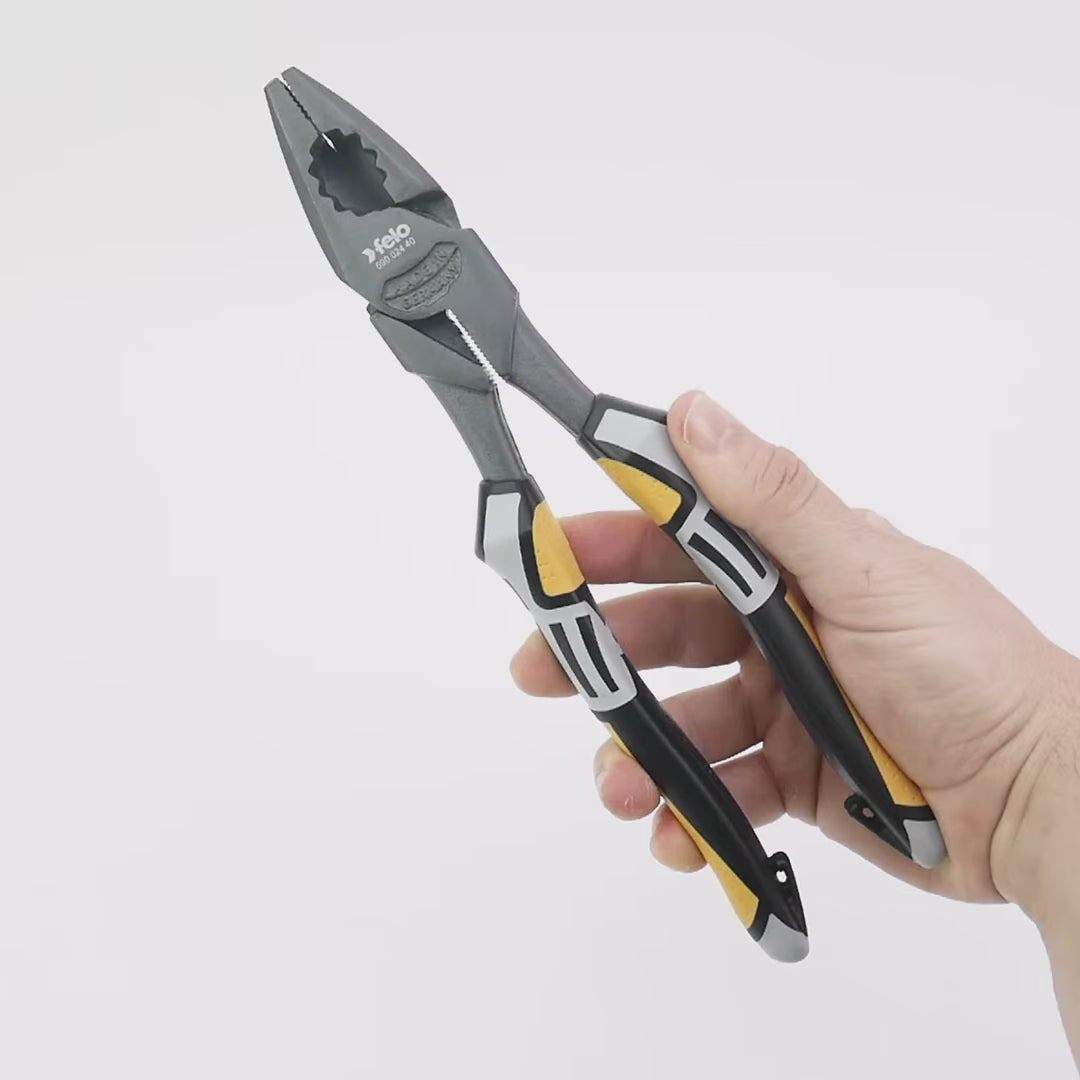 Load video: Felo High Leverage Lineman's Pliers, 9.5"