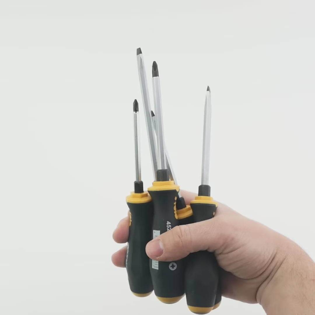 Load video: Felo Ergonic with Striking Cap Slotted &amp; Phillips Screwdriver Set, 5 Pieces