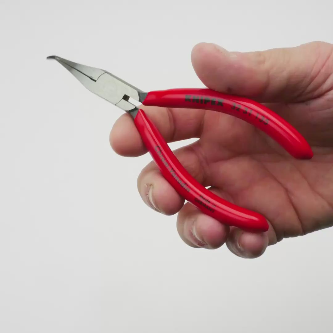 Load video: Knipex 5.3" Relay Adjusting 40 Degree Bent Pliers (flat jaws) - Plastic Grip