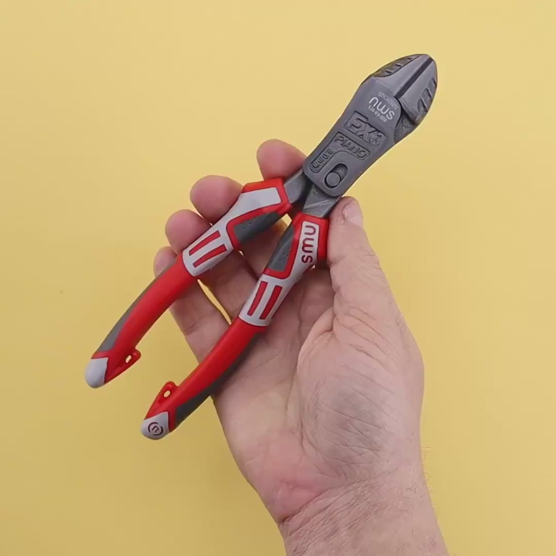 Load video: NWS 8" Heavy Duty Lever Side Cutter FantasticoPlus - TitanFinish - SoftGripp, Tethered Attachment