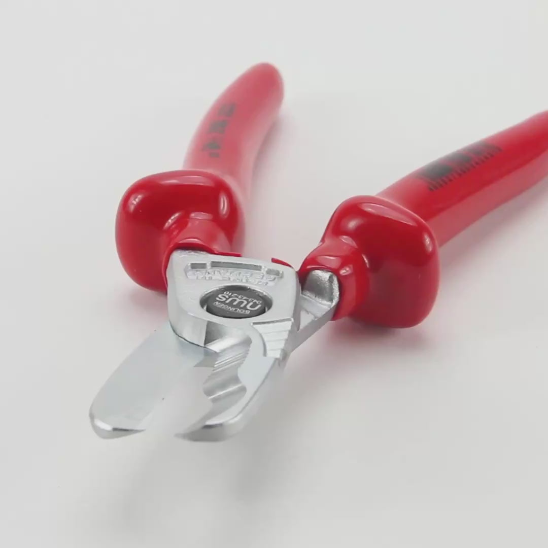 Load video: NWS 8.25" Cable Cutter 1000V - Matte Chromium - Plastic Grip