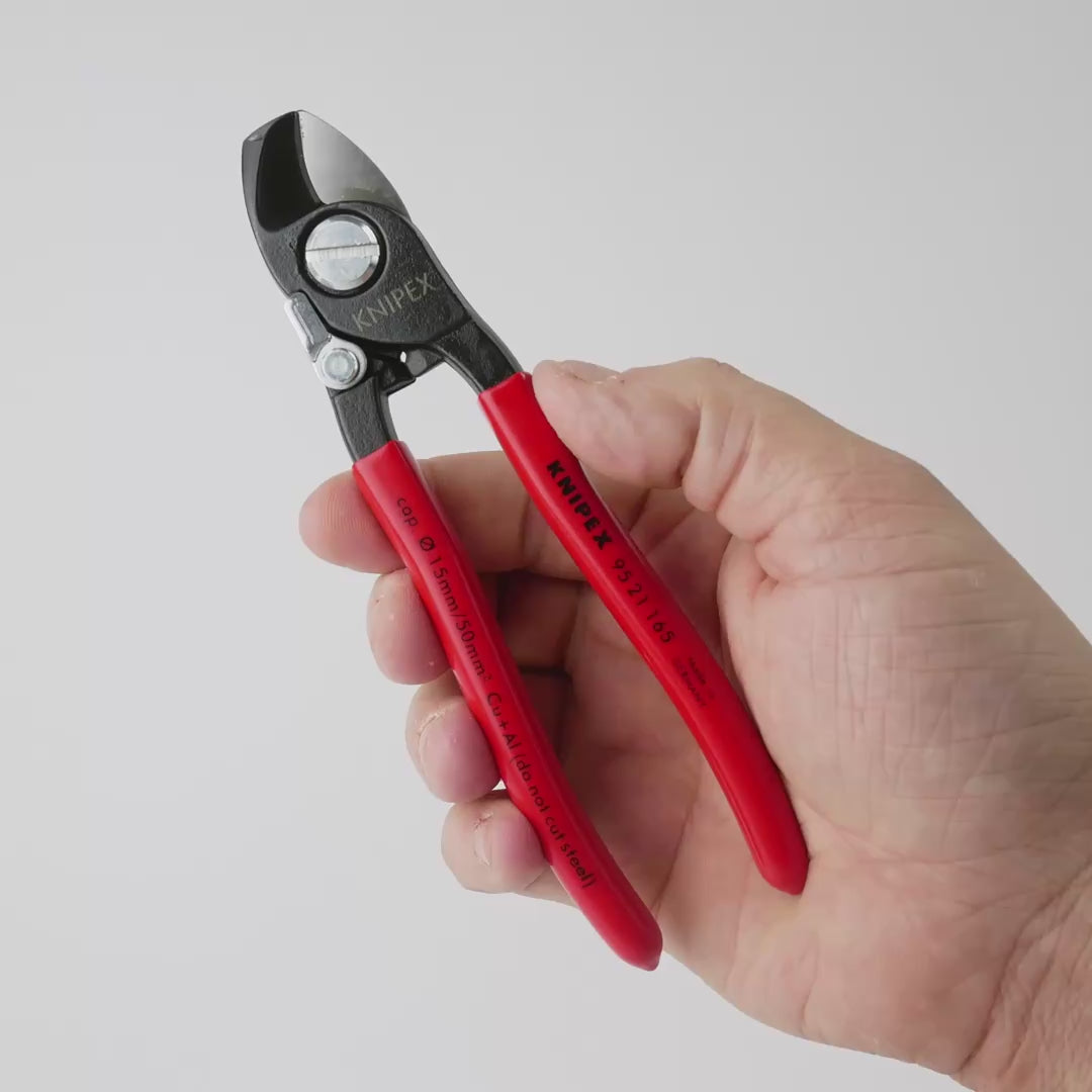 Load video: Knipex 6.5" Cable Shears w/ Spring - Plastic Grip