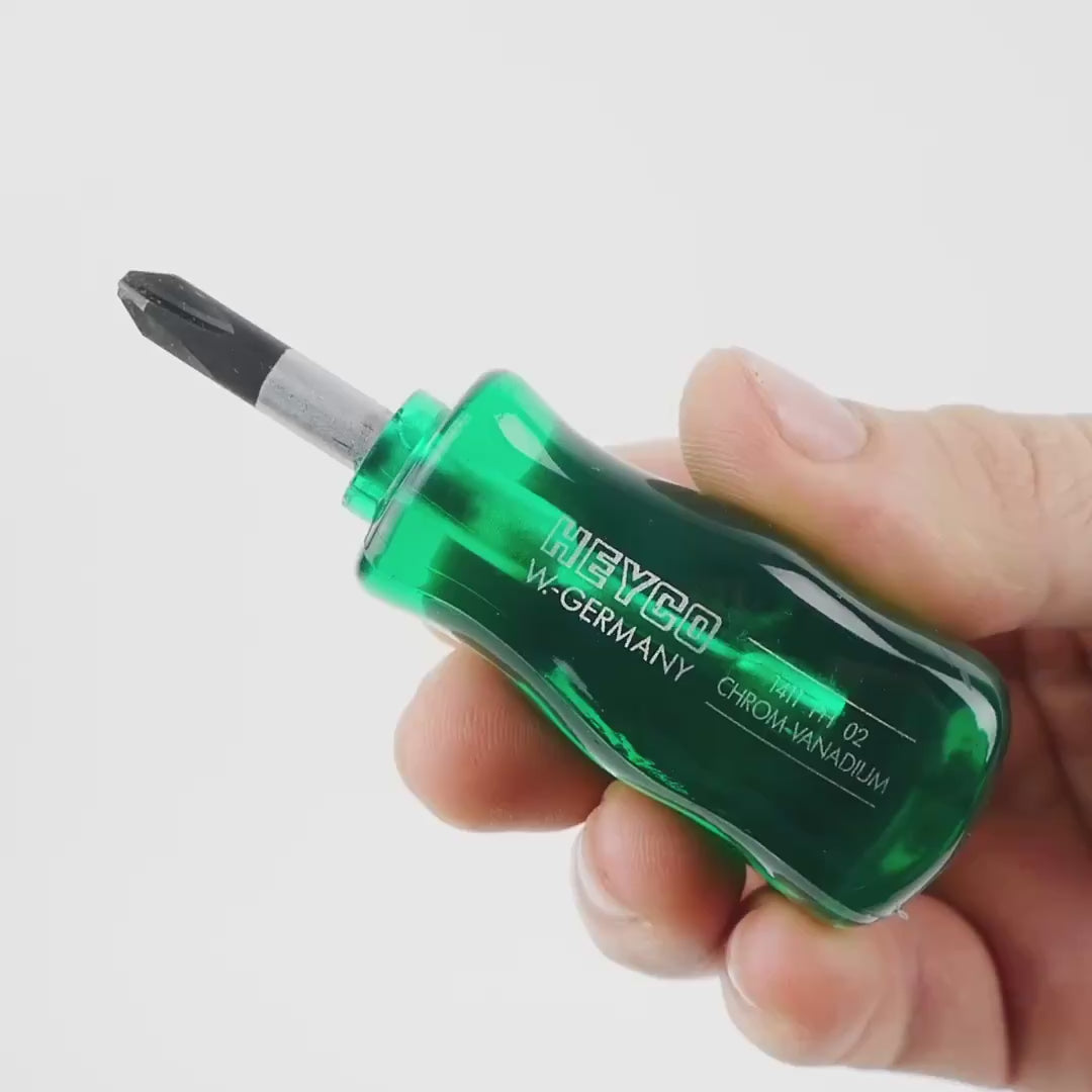 Load video: Heyco Phillips Stubby Screwdriver with Acetate Handle, #2