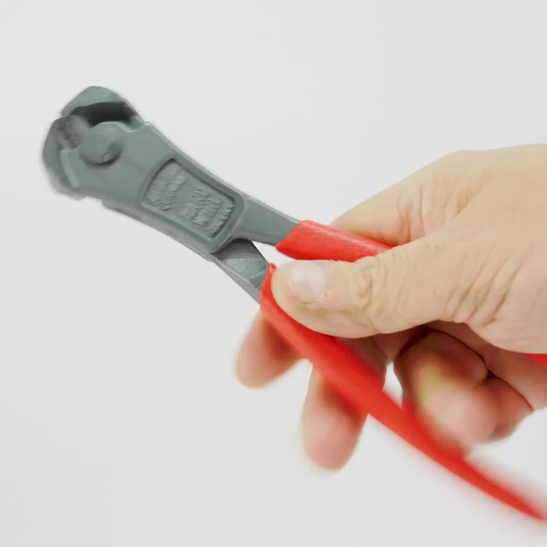 Load video: NWS 8" Heavy Duty Lever End Cutting Nipper PowerBolt - Atramentized - Plastic Grip