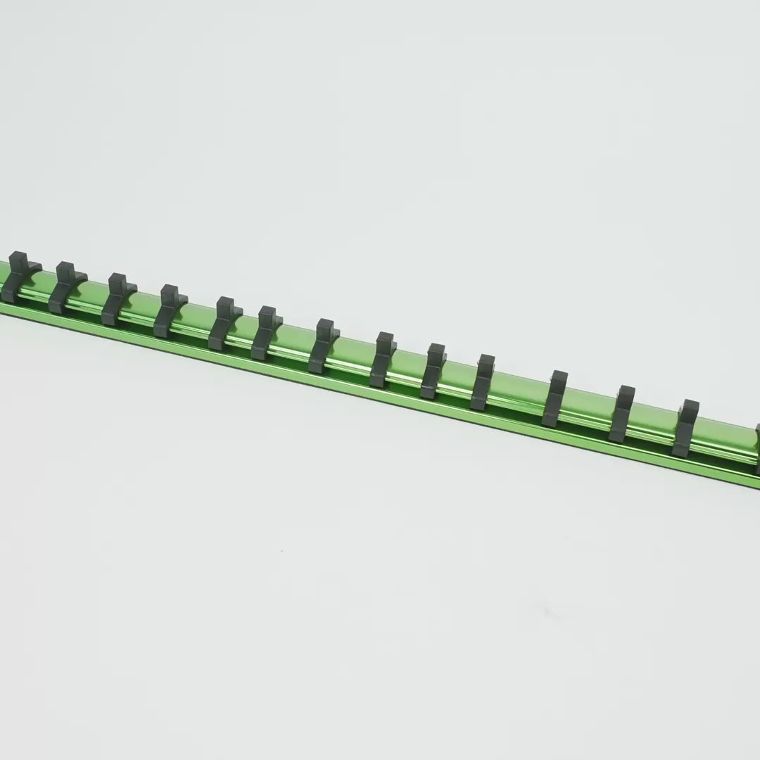 Load video: Heyco Magnetic Aluminum Socket Rail - Empty, 1/4" Drive