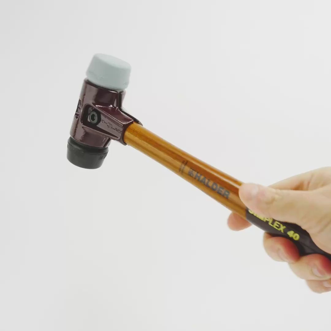 Load video: Halder Simplex Mallet with Black Rubber/Grey Rubber Inserts and Cast Iron Housing, 1.57" / 22.22 oz.
